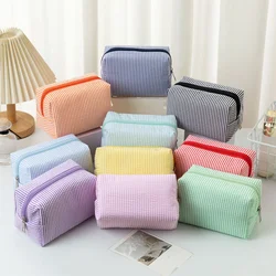 Cosmetic Bags Pink/Purple Striped Storage Make Up Bags for Women Lady with Zipper Travel Organizer Makeup Bag