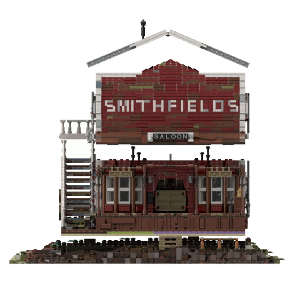 BuildMOC Red and Deads Redemption Valentine Saloon Tavern House Building Blocks Set Ideas Movie Hut Bricks Toys Kids Gifts