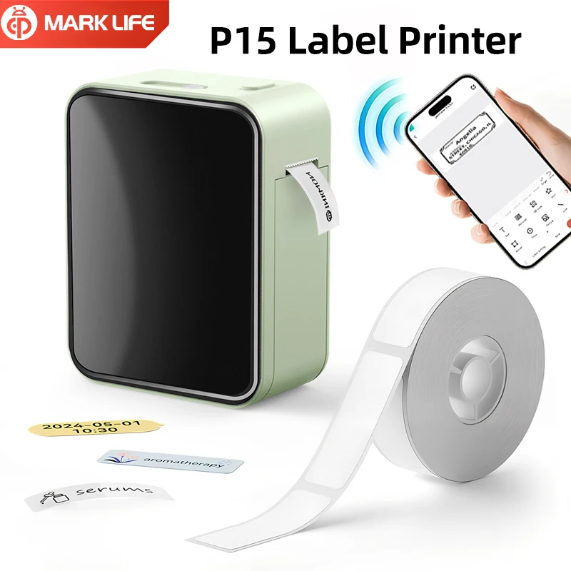 Marklife P15 Thermo-Etikettendrucker, tragbarer kabelloser Bluetooth-Drucker für Küche, Zuhause, Büro, zum Etikettieren von Preisen/Geschenken/DIY-Kreativartikeln