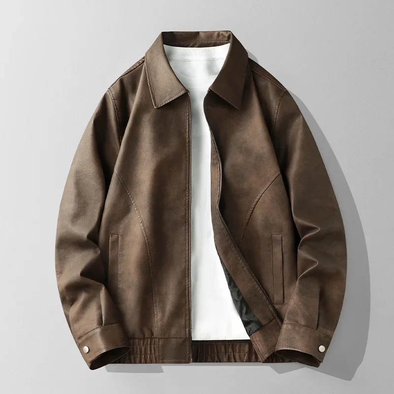 Male Trendy Fashionable Leather Jacket Hong Kong Trend Brand Korean Version Motorcycle Leather Jacket Men's Outdoor Clothing