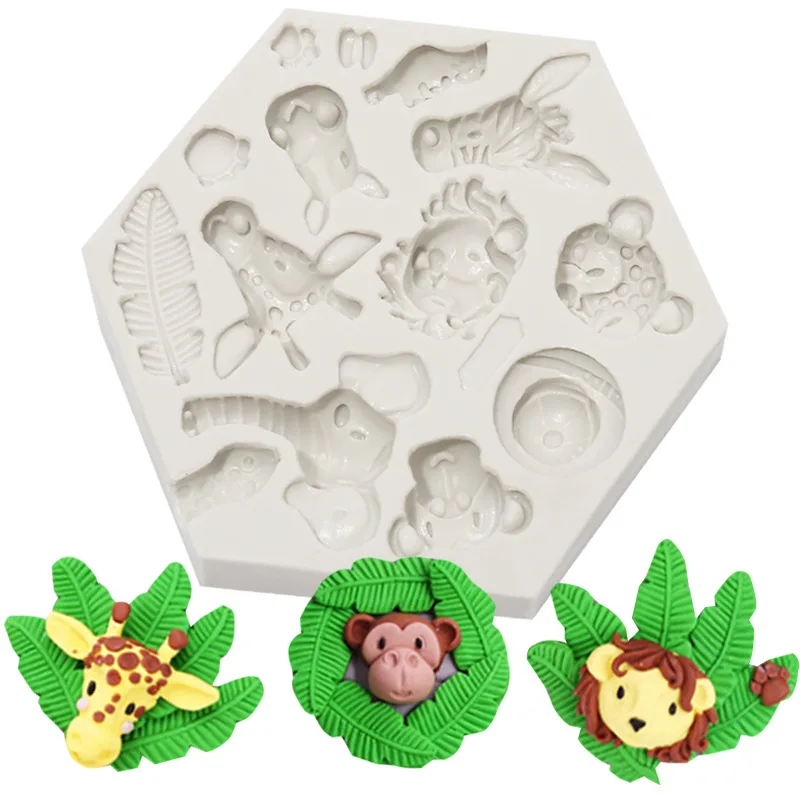 Forest Lion Deer Animal Cookie Mold Turtle Leaves Fondant Biscuit Stamp Mould for Kids Jungle Birthday Party Baking Cake Decor