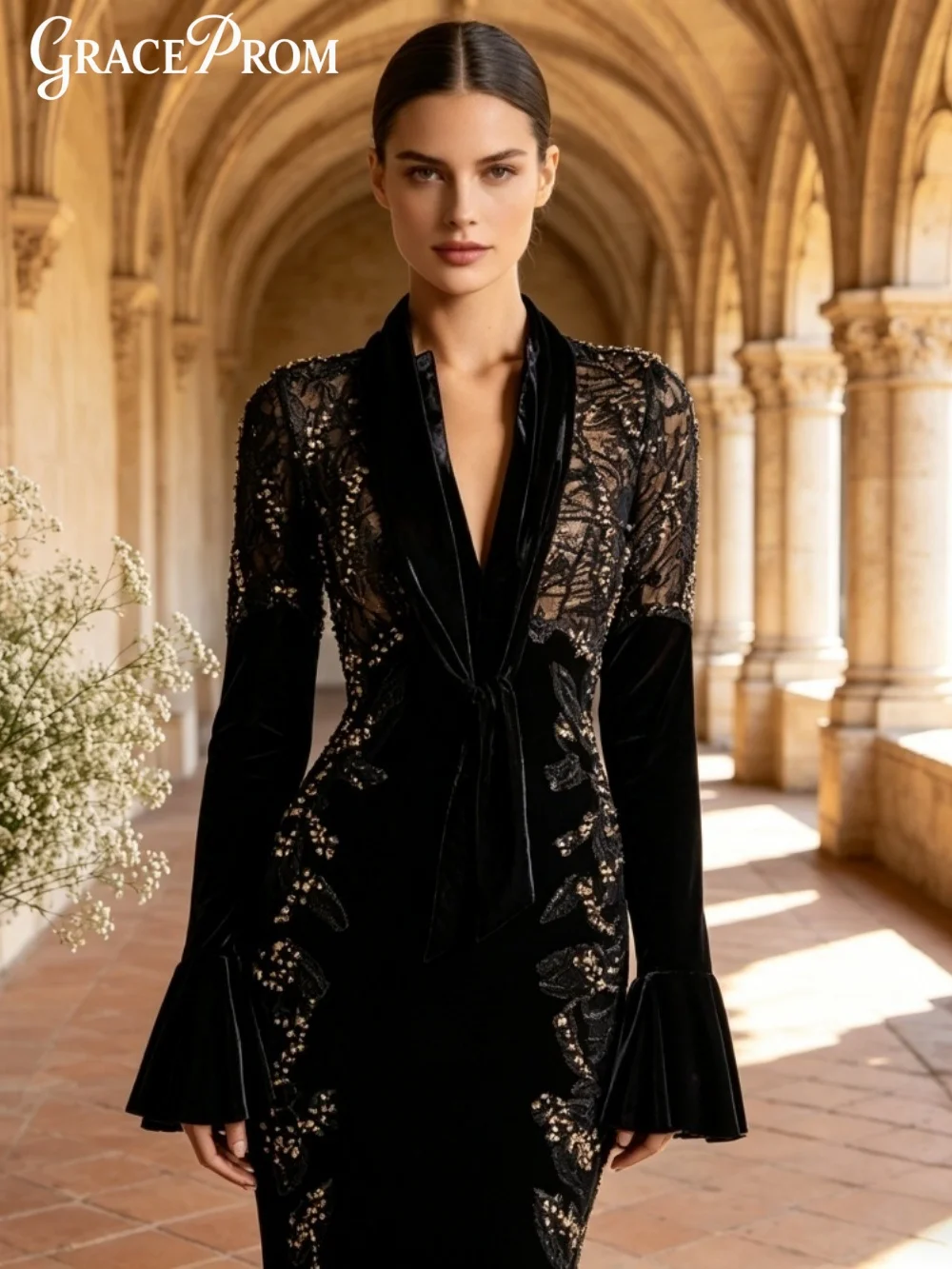 

Glamorous Black Velvet Formal Dress 2026 Luxury Blazer Collar Mermaid Prom Gown Beaded Embroidery Arabic Wedding فساتين سهرة