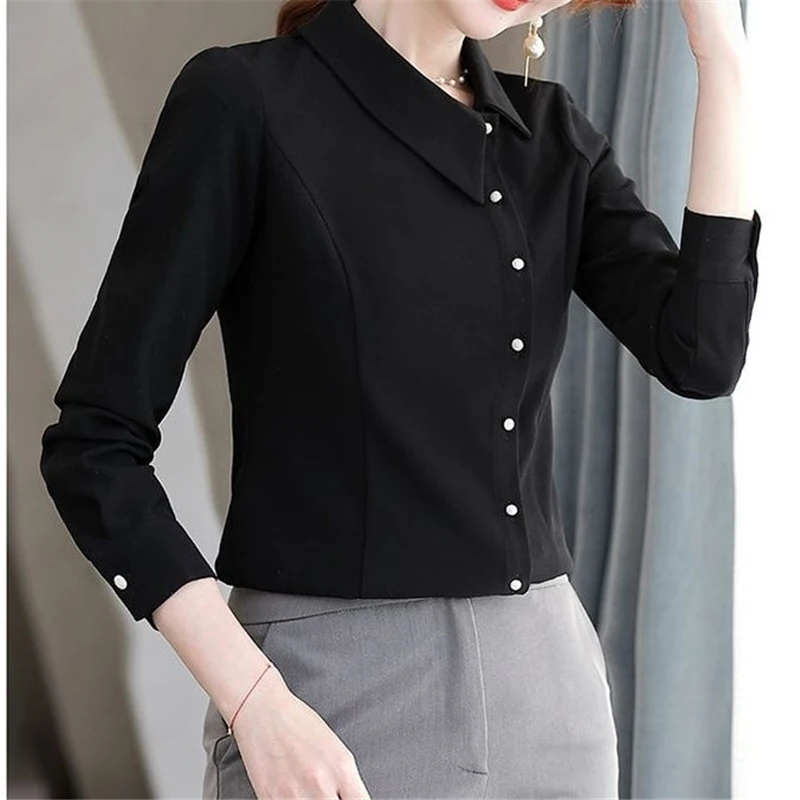 Elegant Chic Office Lady Asymmetrical Slim Button Female Shirts Spring Autumn Fashion Solid Long Sleeve Tops Blouses for Women