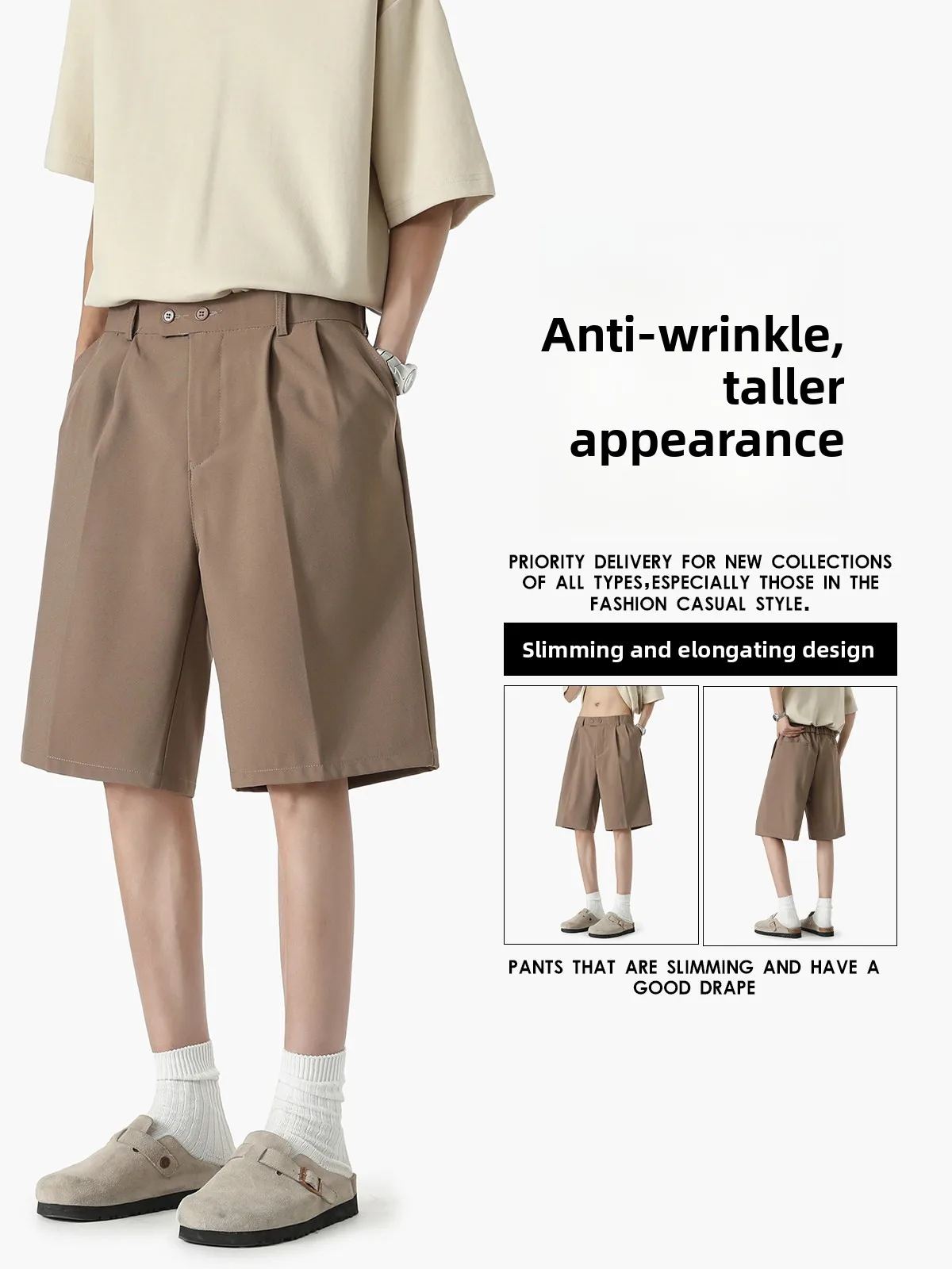 

American High Street Casual Black Men's Straight Leg Five-Point Summer Thin Ice Silk Shorts Pants Youth Fashion Pure Color