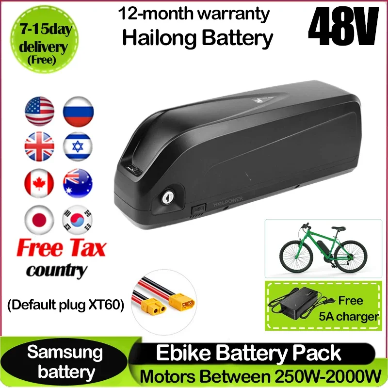 48V 50AH EBike Battery Hailong 5-pin 48V 13Ah Electric Bicycle 18650 Lithium ion Battery Bafang 350W 500W 750W 1000W 1500W Motor