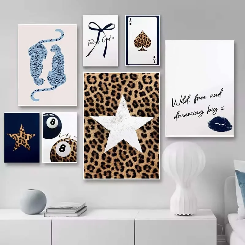 Modern Fashionable Leopard Print Pattern and Billiards Art Poster Canvas Printing Living Room Bedroom Home Decoration Gift