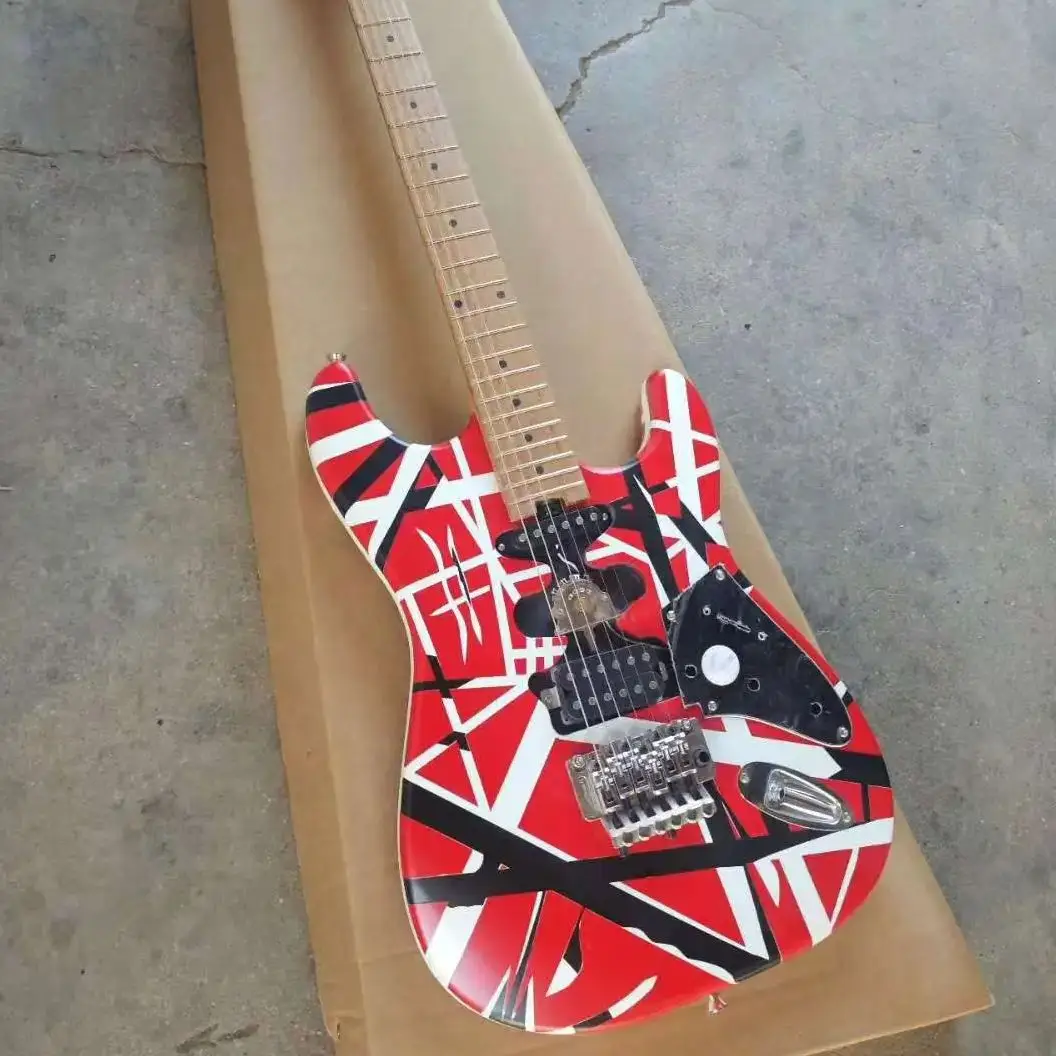 

Edward Eddie Van Halen Heavy Relic Red Franken 5150 Electric Guitar Black White Stripes Floyd Rose Tremolo Bridge Slanted Pickup