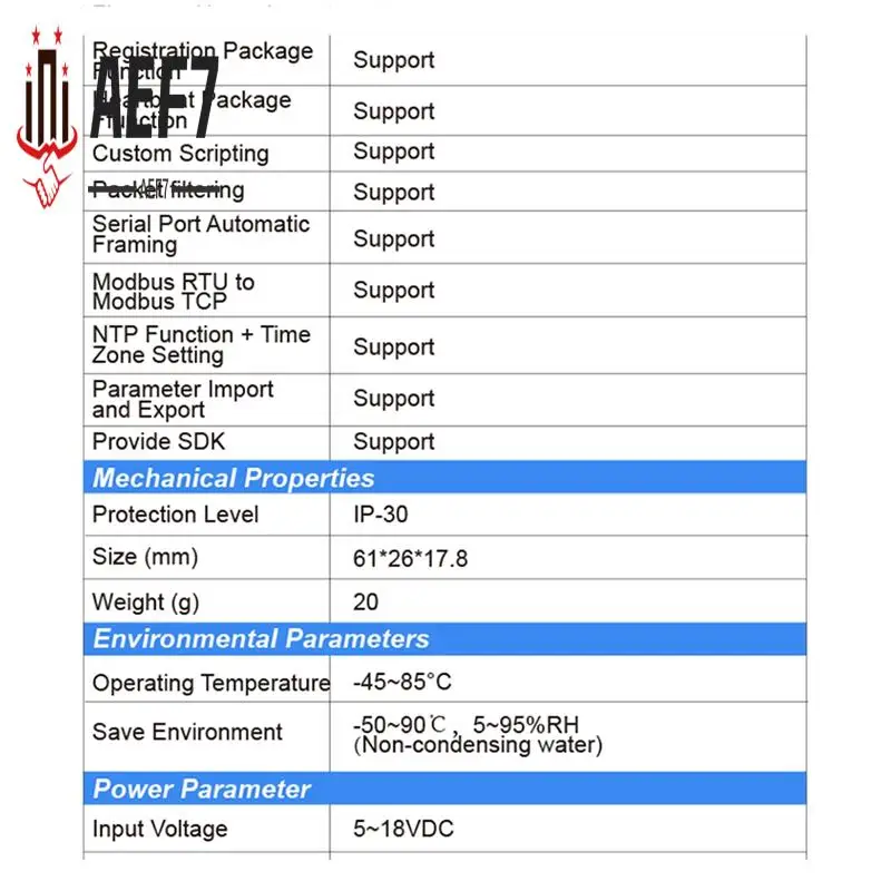 

AEF7-последовательный порт RS485 к устройству Ethernet Серверный модуль IOT Elfin-EE11A Поддержка протокола Modbus TCP