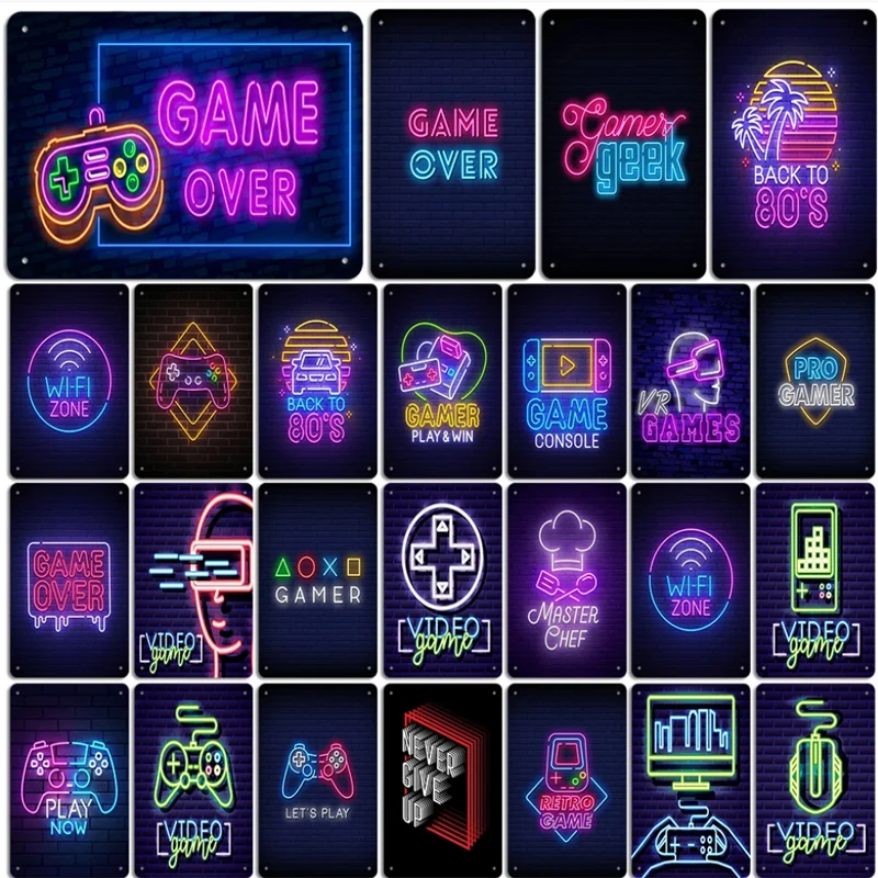 Esports Gaming Poster - 네온 비디오 게임 금속 틴 사인