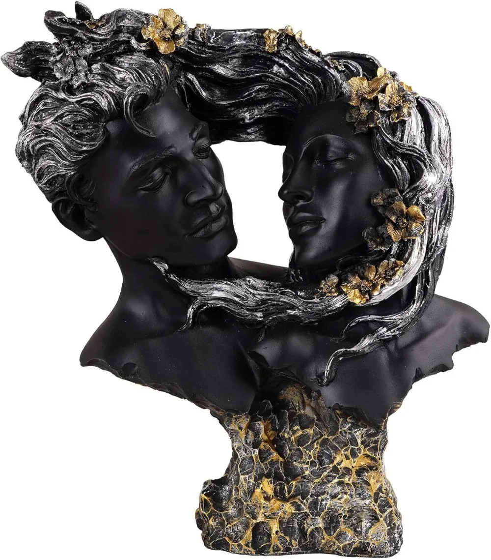 

Hastkara Handicraft Love Couple Face Statue Black and Golden Showpiece for Home Decor Valentine Day Gift