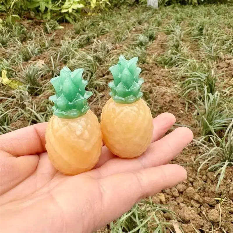 Natural Yellow Calcite Pineapple Carving Fruit Healing Stone Christmas Gift Or Home Decaration Gift 1pcs