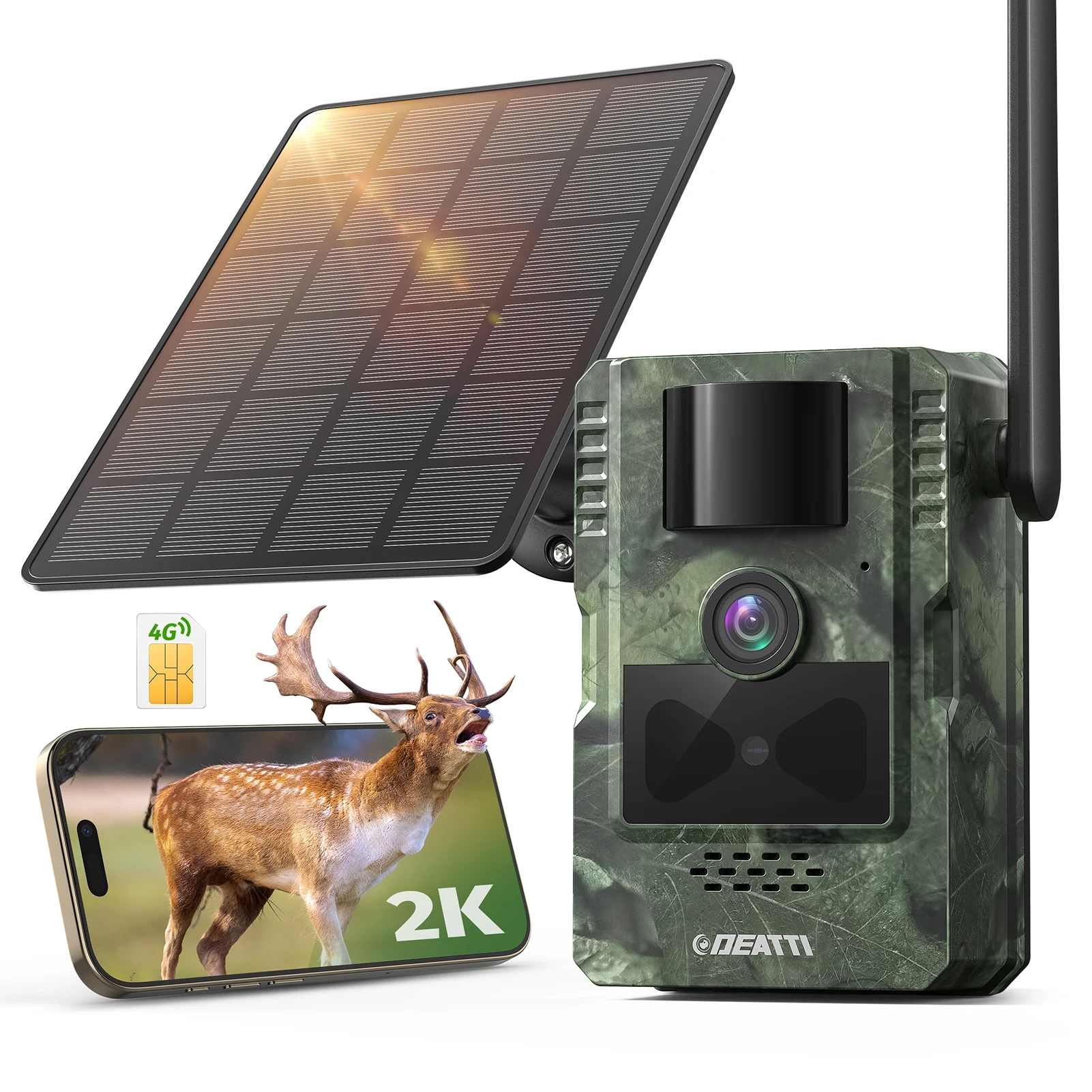 H10 4G LTE Wildtierkamera mit App, 2,7K Solar-Jagd-Wildkamera mit SIM-Karte, Fotofalle, PIR-Bewegungssensor, Nachtsicht, OHNE SD-KARTE