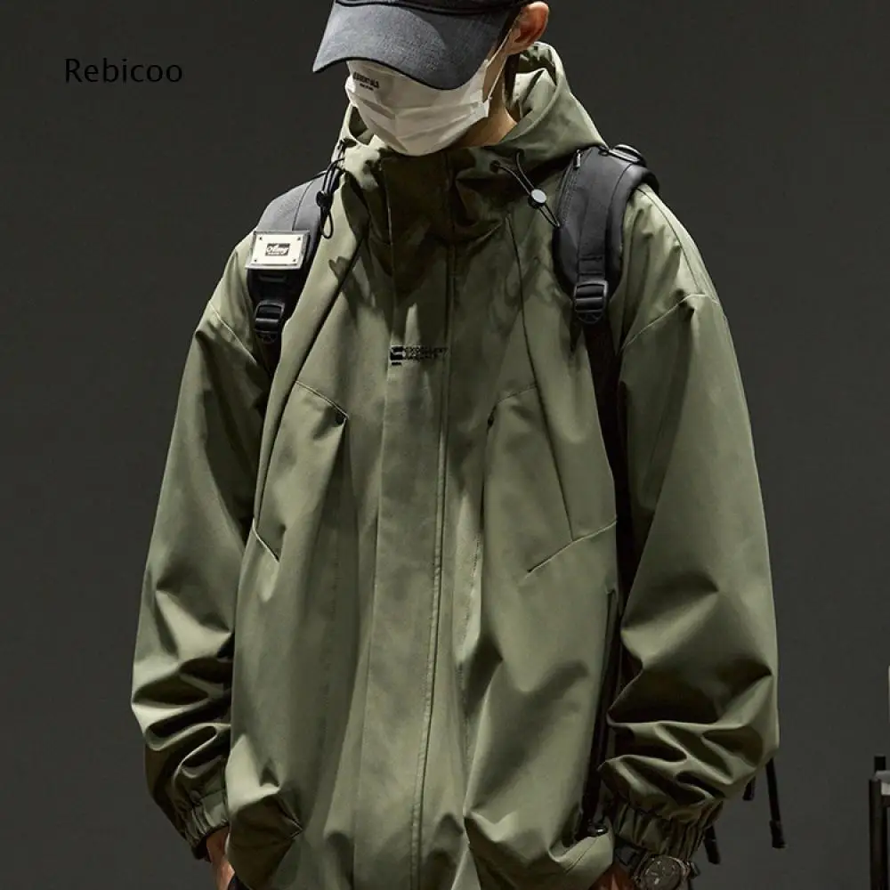Mens Loose Fit Hooded Outerwear Drawstring Adjustable Collar Long Sleeve Jacket With Side Pockets For Daily And Outdoor Use