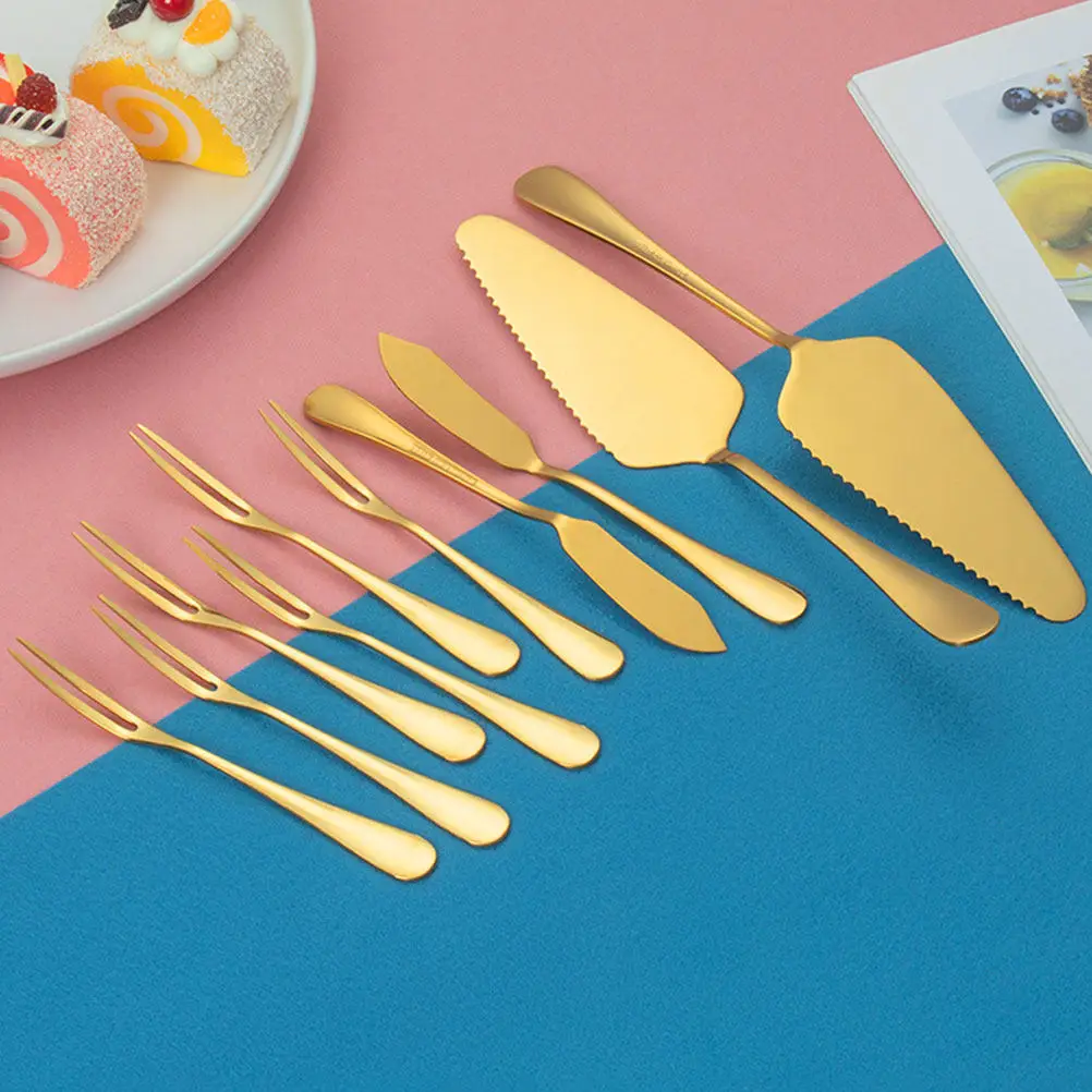 1Set Premium Stainless Steel Cake Cutter Pizza Shovel Cheese Fork Pasta Server Baking Spatula Multi Function Kitchen Supplies