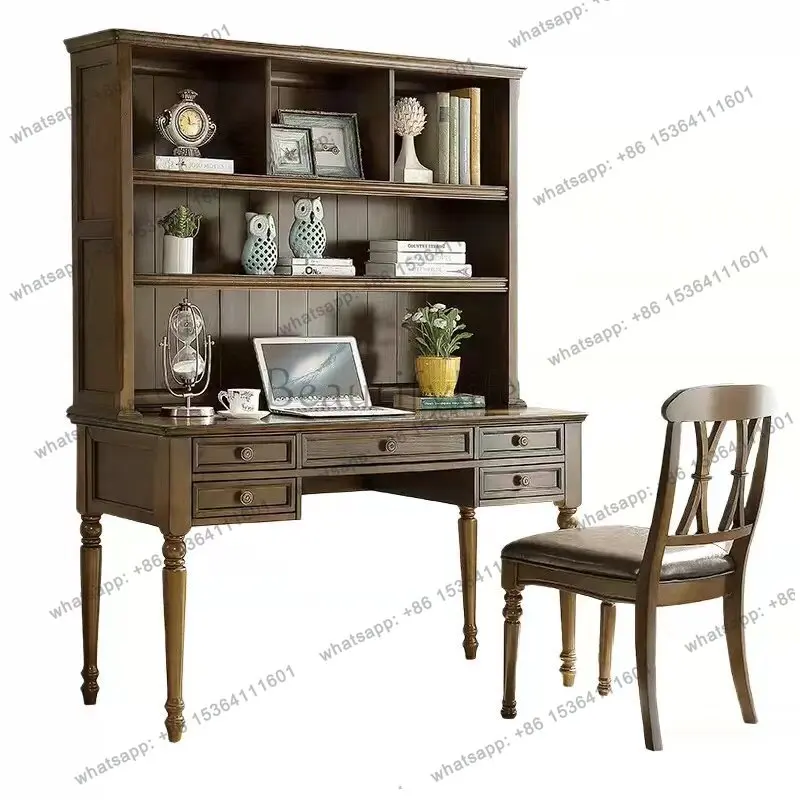 

American solid wood desk bookcase combination home study desk