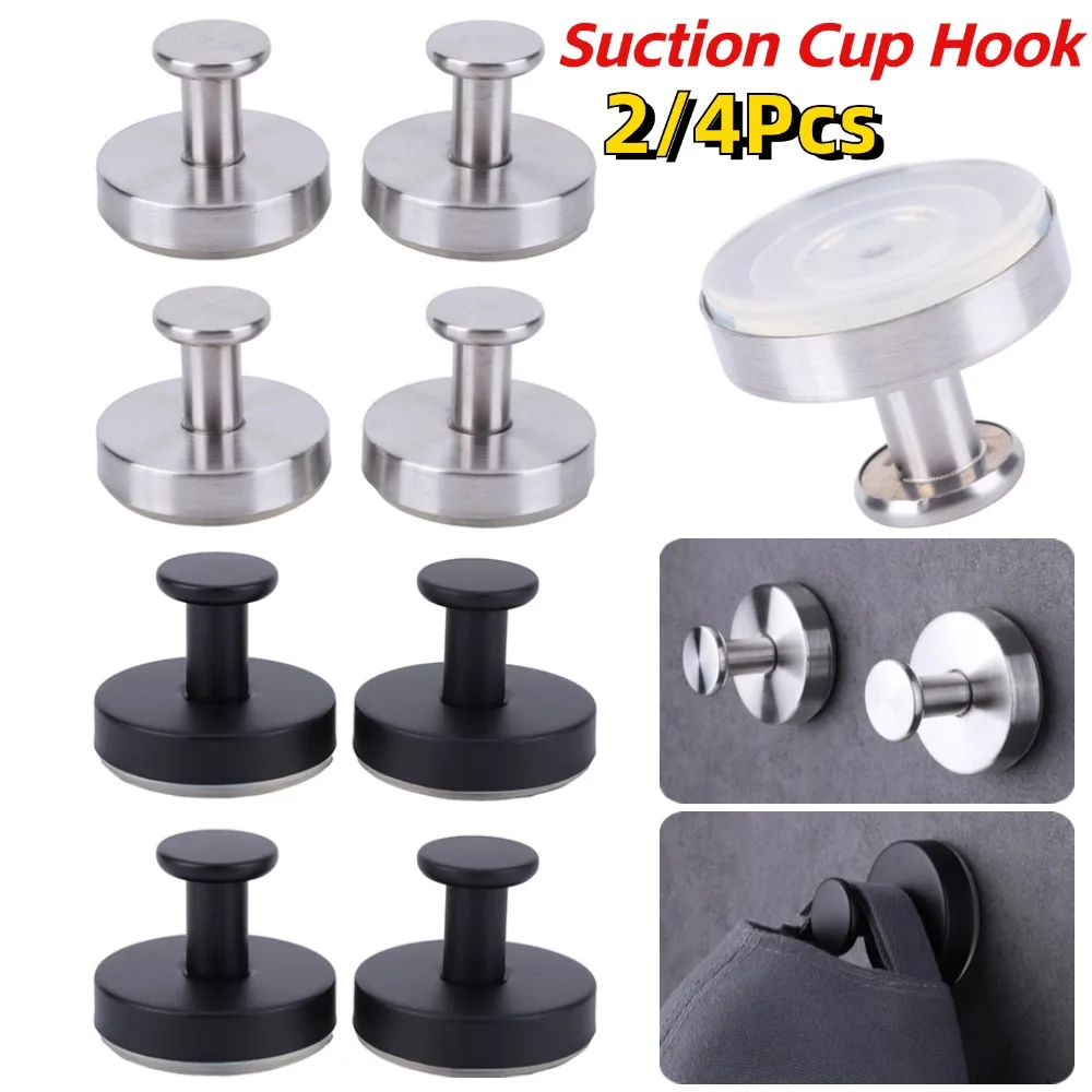 2/4PCS Stainless Steel Suction Cup Hook Wall Mount Punch-free Reusable Hooks for Kitchen Shower Bathroom Towel Clothes Hangers