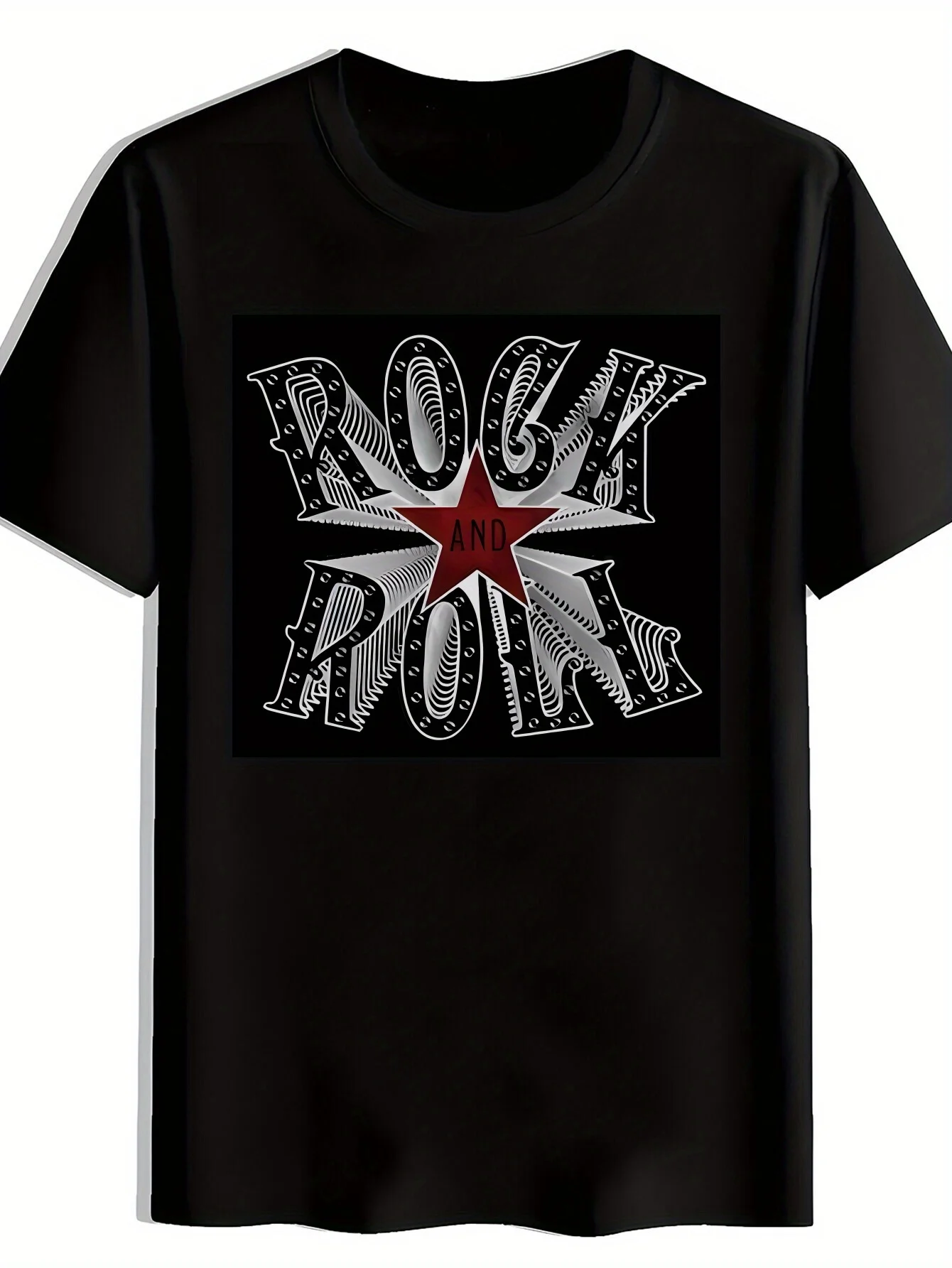 تي شيرت رجالي برسومات فرقة الروك الكلاسيكية - تي شيرت 100% قطن قابل للتنفس بأكمام قصيرة مع طباعة ريترو روك آند ستار #1
