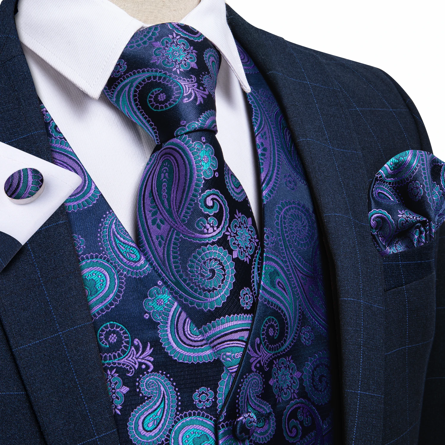 Men Vest Tie Set Classic Wedding Paisley Black Gold Paisley Tuxedo Suit Vest Formal Dress Male Waistcoat Sleeveless Vest DiBanGu