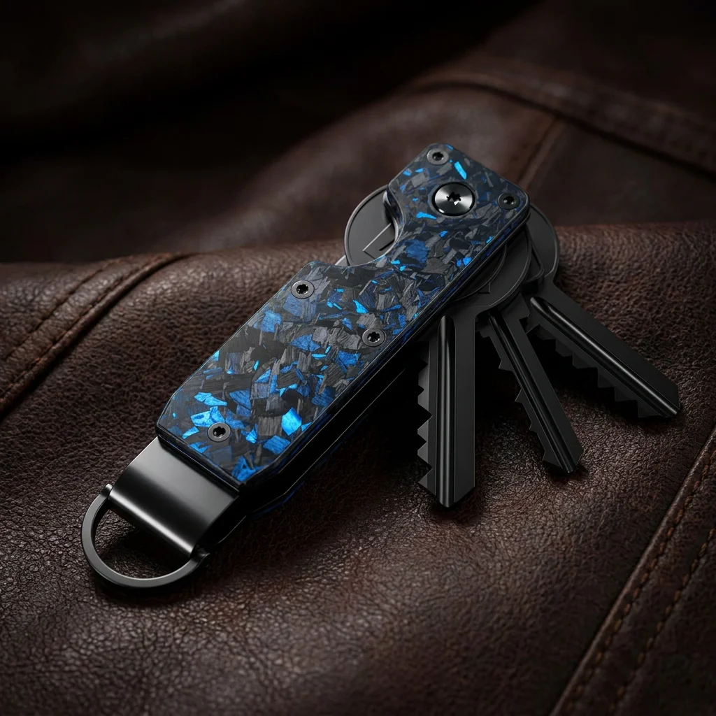 Minimalist Carbon Fiber Key Organizer Compact Smart Key Holder Keychain Folding Pocket Keyring Purse Organizer with D-Ring