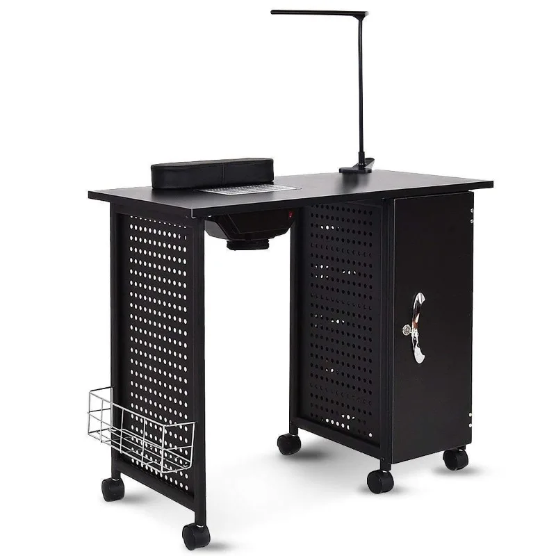 Nail Desk Manicure Table, Nail Tech Table with Dust Collector, Bendable LED Lamp, Lockable 5-Drawer Cabinet, Wrist Rest