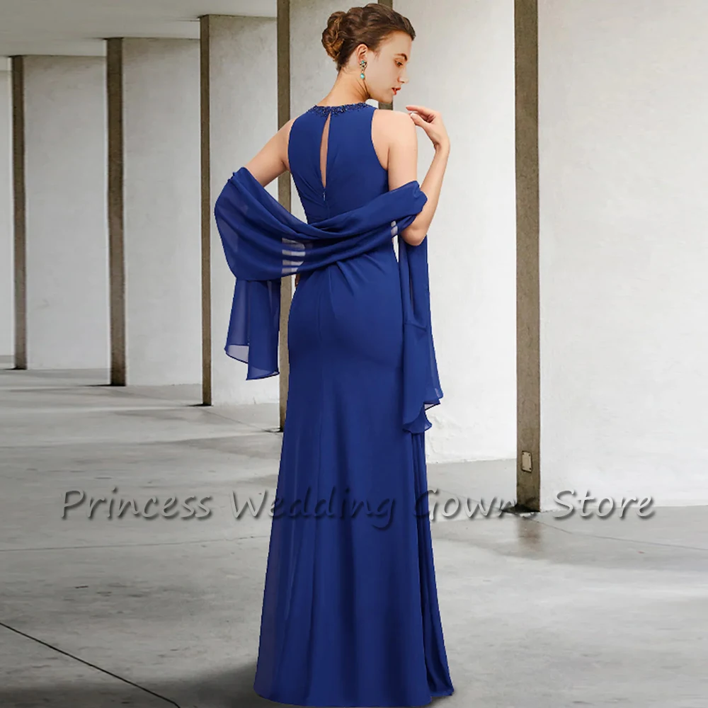 Elegante vestido de Madre de la novia para bodas, bufanda hasta el suelo, apliques de cuello redondo, vestido de invitados Formal, ropa de Gala de noche para mujer