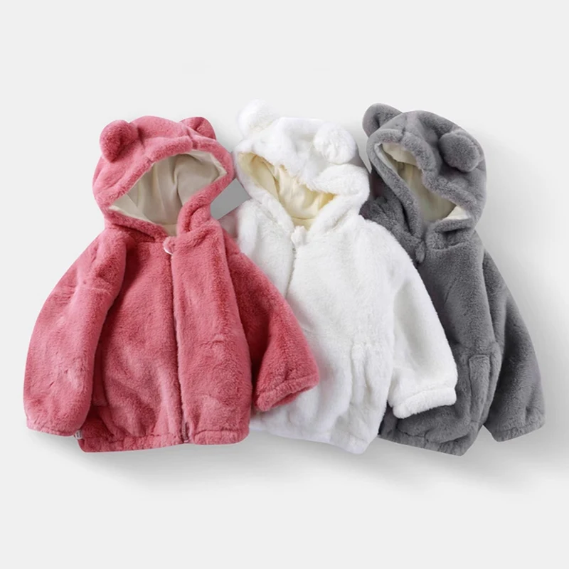 

Toddler Kids Fleece Hooded Jacket Coat with Cute Ears Zipper Lightweight Long Sleeve Thick Warm Outerwear 1-6T