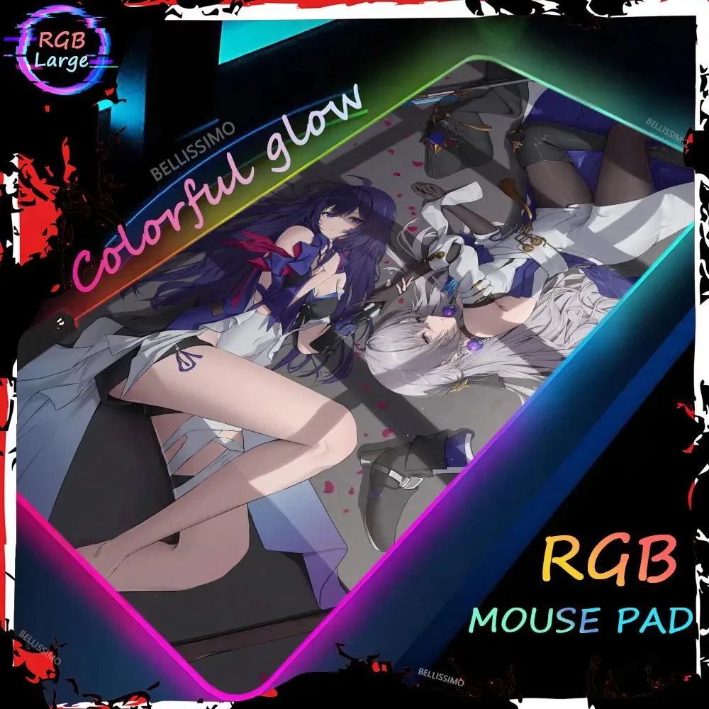 

Honkai Star Rail Acheron Robin RGB XXL Mouse Pads Gamer Large LED Rubber Table Mats Laptop Desktop Maximum size Gaming Mousepads