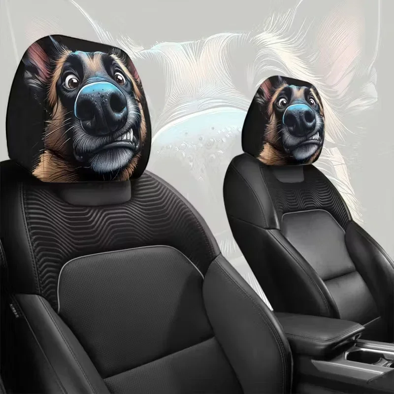 2PCS Funny Dog Car Head Pillowcase, Double Sided Printing, Fashionable Dustproof Head Pillowcase, Christmas Gifts