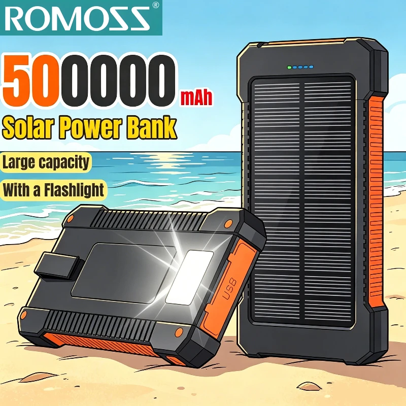 ROMOSS 500000mAh Solar Power Bank Super Fast Charging Large Capacity Outdoor Portable External Battery for iPhone Samsung Huawei