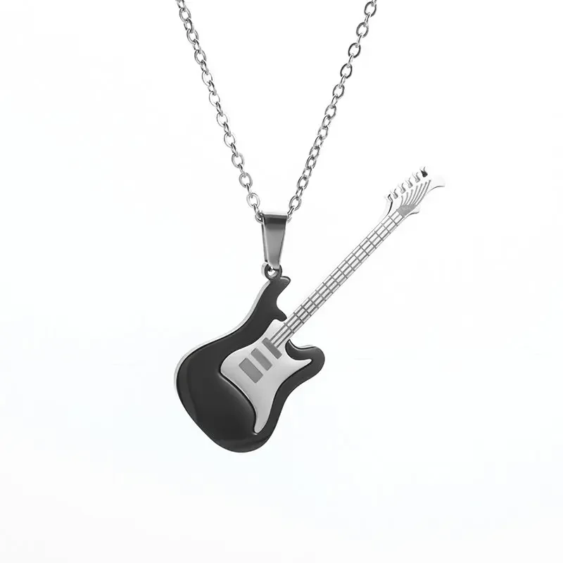 Exquisito collar de guitarra para hombre, collar con colgante de bajo de guitarra eléctrica Rock de acero inoxidable, estilo música Hip Hop, regalo de personalidad