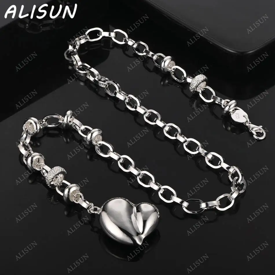 

ALISUN 925 Sterling Silver Design Love Chain Necklace For Women Creativity Gifts Street All-match Party And Daily Wear