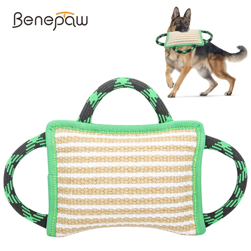 Benepaw Safe Dog Training Bite Pillow Linen 3 Durable Handles Tough Tug Pet Toy For Medium Large Dogs Interactive Playing