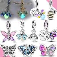 Original 925 Silver Charm Beads Glowing Luminous Firefly Butterfly Pendant fit Bracelet Charm Making Jewelry