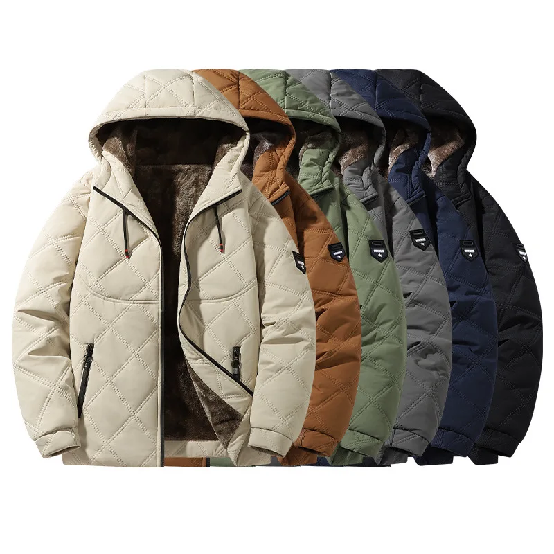 Winter Autumn New Fashion Men's Plus Size Solid Color Simple Basic Casual Trendy Hooded Quilted Coats Male Outdoor Parkas Tops