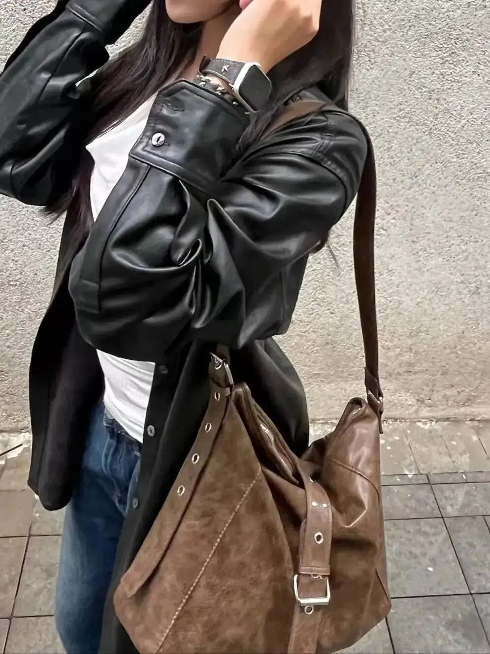 Bloom Vintage Brown Shoulder Bags Wallets Women New Fashionable Pu Leather Large Capacity Tote Bag Ladies Retro Y2k Handbag