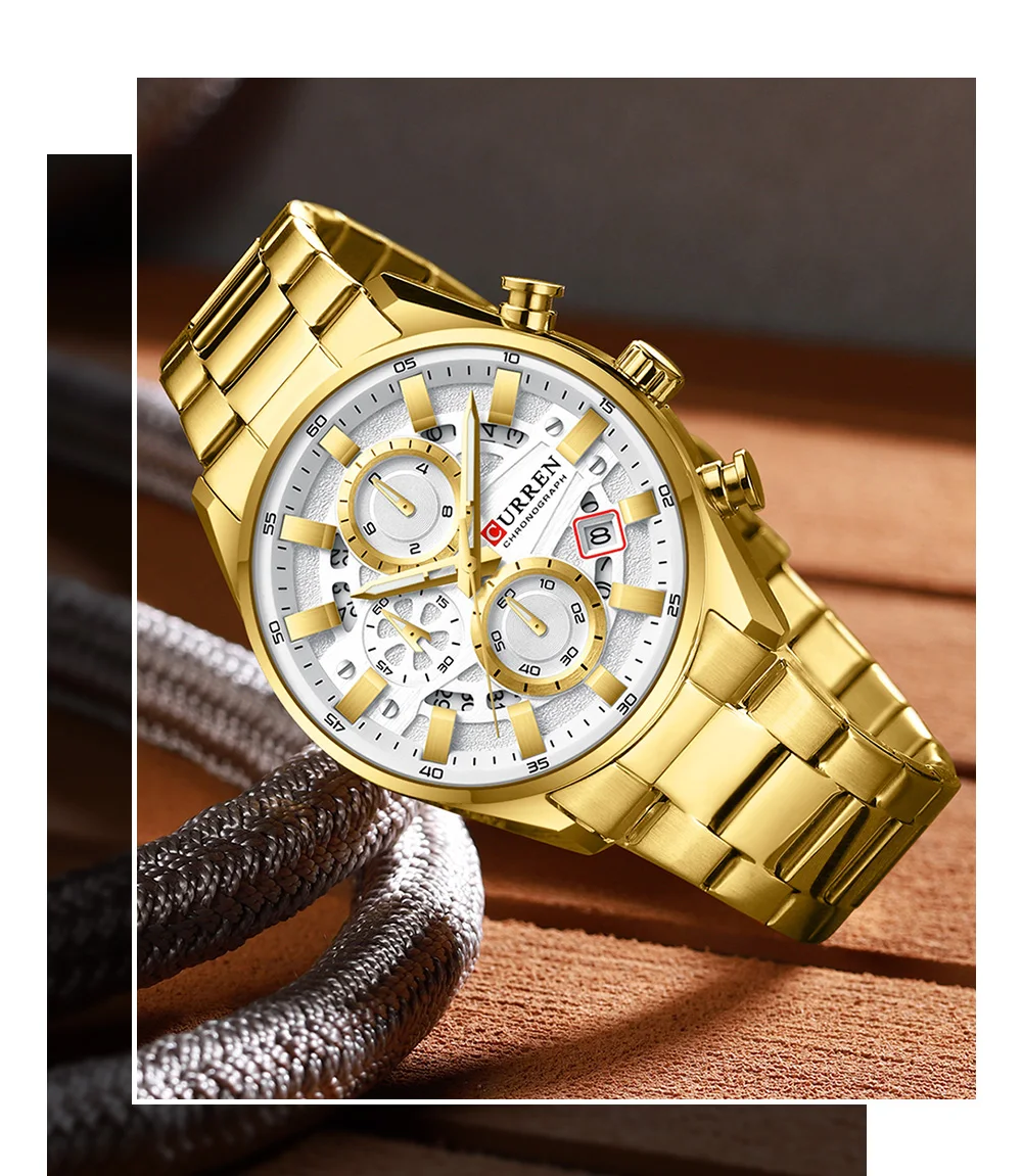 CURREN Luxus-Herren-Chronograph-Uhr mit Quarzwerk, Edelstahlarmband und 43-mm-Zifferblatt, modische Sport-Armbanduhr – Detail 15