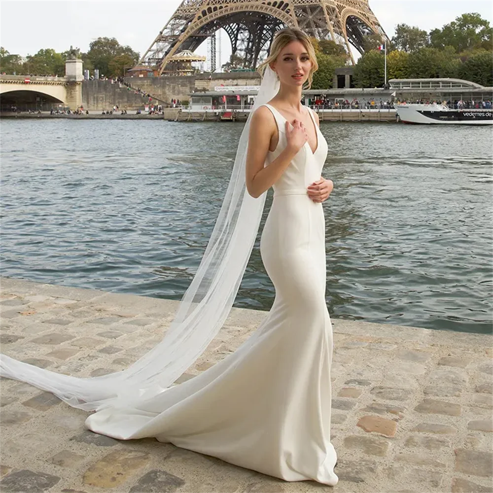 

V-Neck Mermaid Simple Wedding Dress 2022 Sexy Backless Satin Arabic Country Bridal Gowns Custom Made