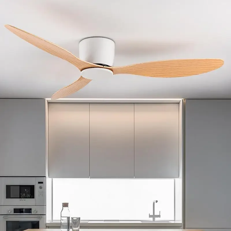 Ventilateur de plafond design avec télécommande, sol bas, ventilateur de plafond avec lumière, bois blanc, ventilateur de document noir, GérOnly, 42 po