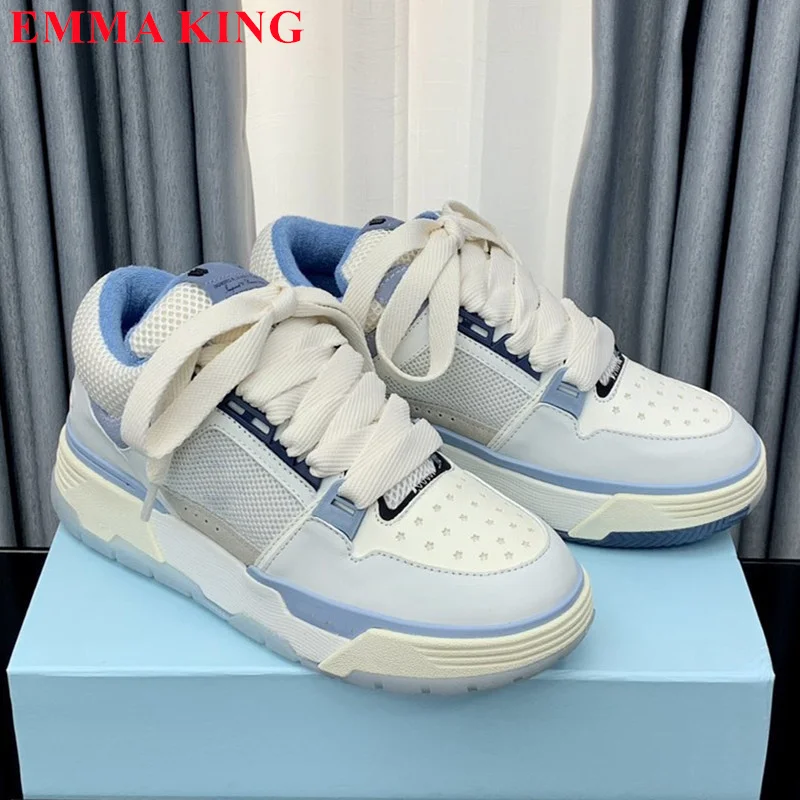 2023 New Leather Casual Sneakers For Men And Women Thick Bottom Platform Flat Shoes Ladies Designer Lace Up Walking Sports Shoes