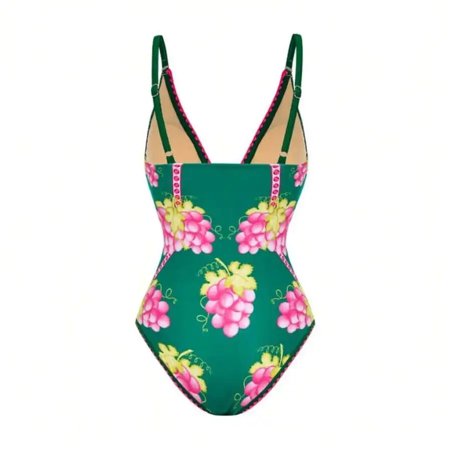 

Womens Floral Print Deep V One-Piece Swimsuit With Adjustable Straps