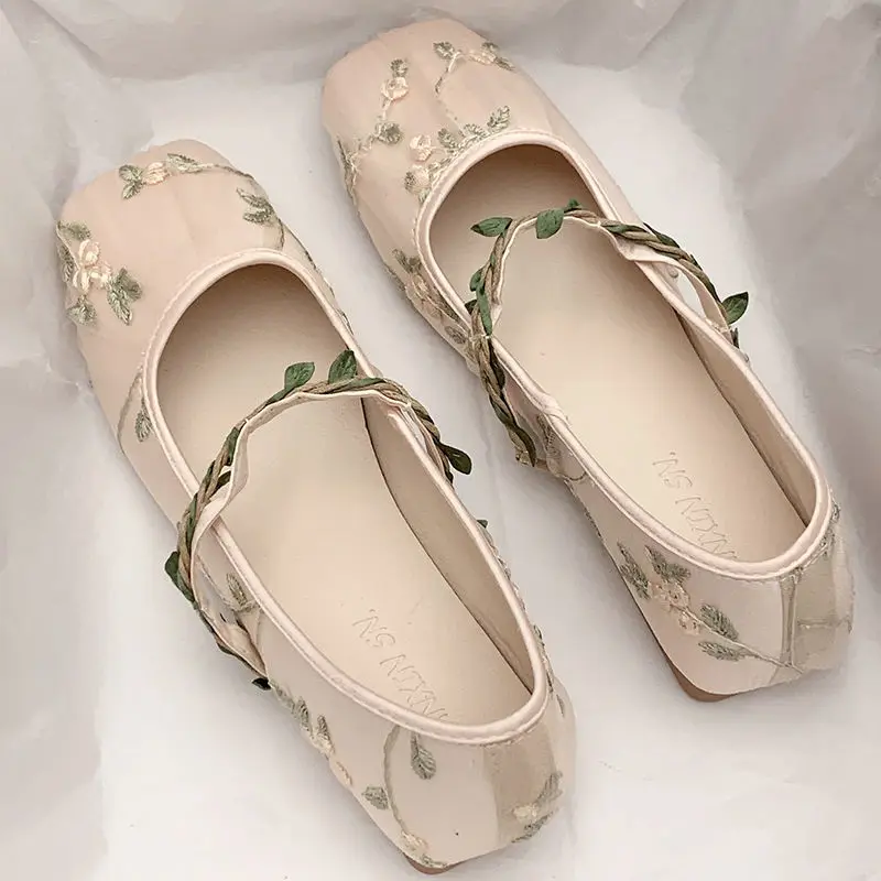 2023 Spring New Women Flat Shoes Fashion Square Toe Shallow Ladies Ballet Shoes Soft Casual Flat Mary Jane Shoes Elegant Loafers