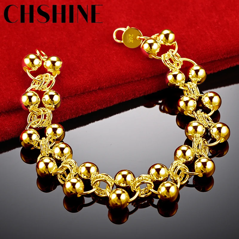 

CHSHINE 18K Gold Smooth Hollow Beads Chain Bracelet For Women Wedding Engagement Party Fashion Charm Jewelry