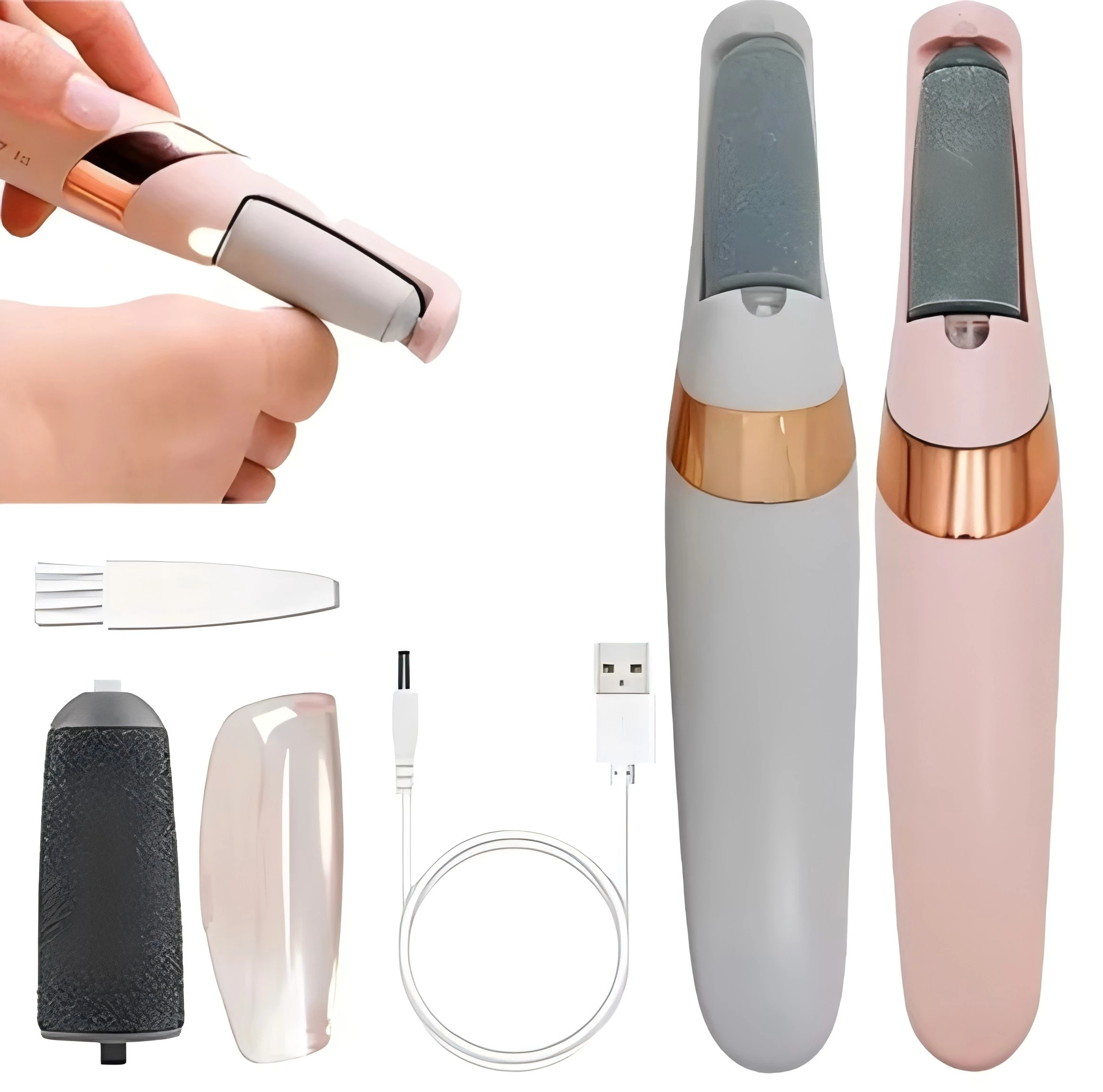 

Улучшите состояние кожи ваших ног. Электрическая пилка для ног и прибор для удаления огрубевшей кожи, розово-белая