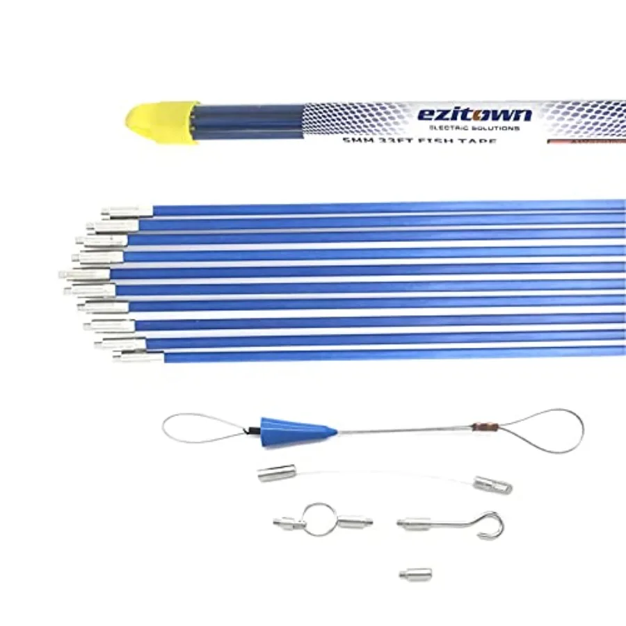 

Fiberglass Fish Tape Kit Connectable Cable Puller Diameter 5mm 16 FT Connector thread M4 Pull Push Electrical Wire Rods with Ho
