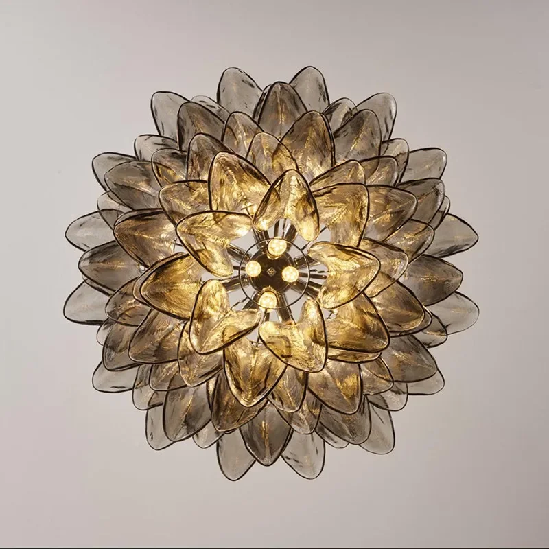 Gray glass art shell indoor LED pendant light bedroom living room dining room home decoration lighting
