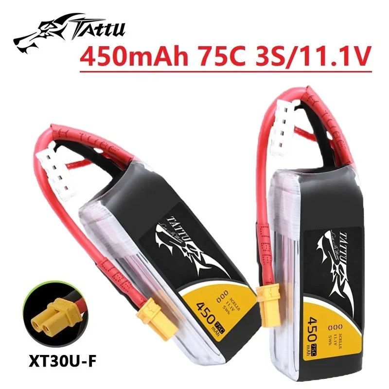 TATTU 450mAh 75C 3S 11.1V LiPo Battery For RC Helicopter Quadcopter FPV Racing Drone Parts With XT30 Plug Drones Battery