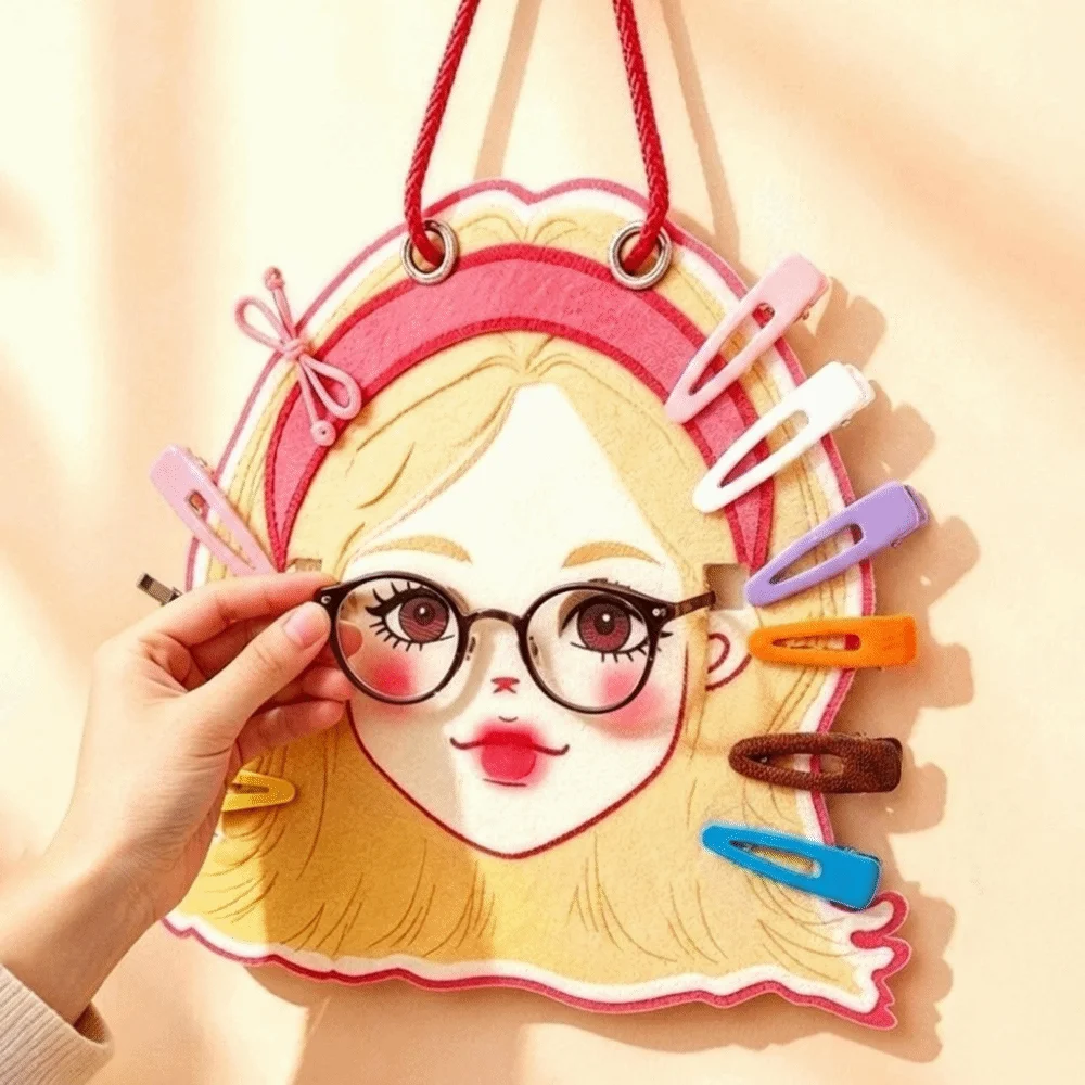 Wall Hanging Glasses Hair Clip Holder Kawaii Felt Cartoon Girl Glasses Holder Space Saving Sunglass Shelf For Bathroom