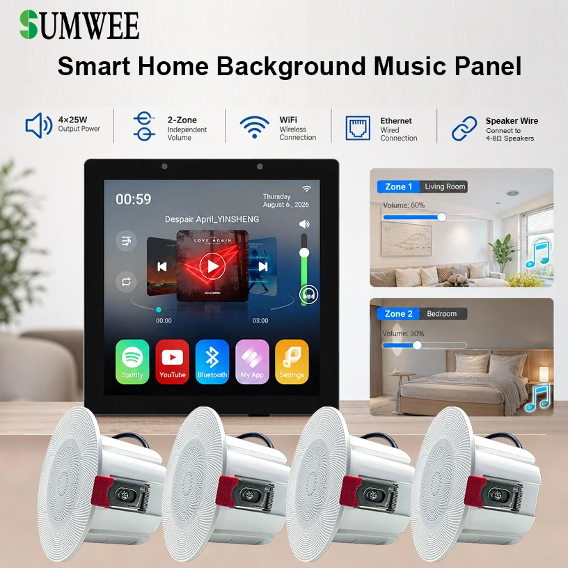 Smart Home Touchscreen Control Panel - Çok Dilli 2 Bölmeli Ses Ayarlı