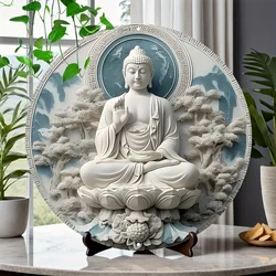 Aluminum Buddha Wall Art Decor, 8-Inch Round Waterproof Metal Poster, 3D High-Definition Printing