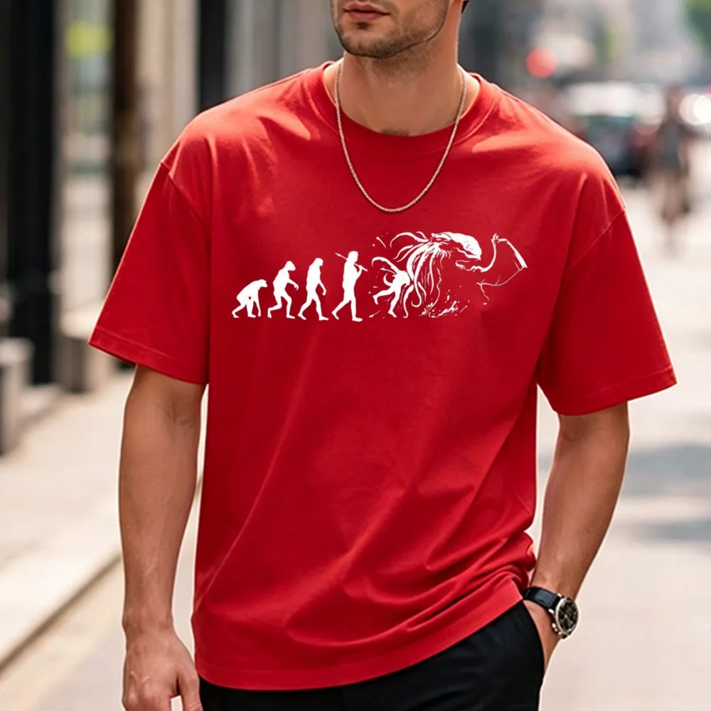 Mens Evolution of Cthulhu Funny Parody Cotton T Shirt  Harajuku Funny Outdoors High Quality Cotton Short-sleev Beach Vacation